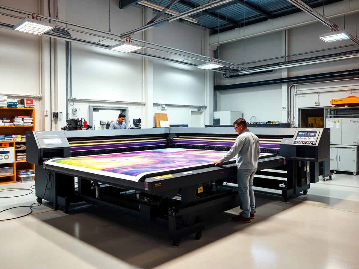 Large-format UV printer producing colour graphics in the S2 production facility